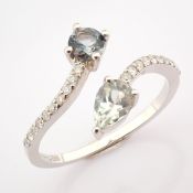 14K White Gold Diamond & Tourmaline Ring