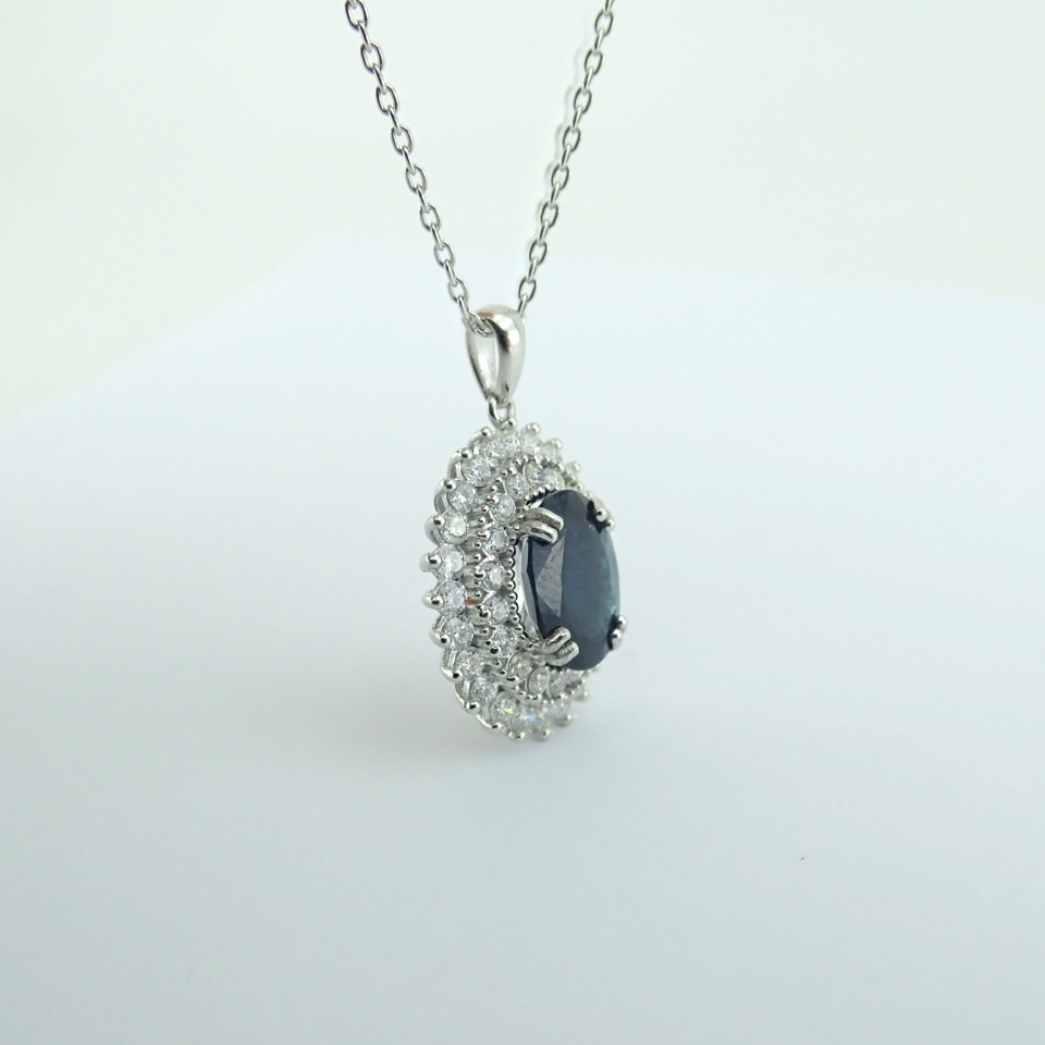 14K White Gold Diamond & Sapphire Necklace - Image 5 of 9