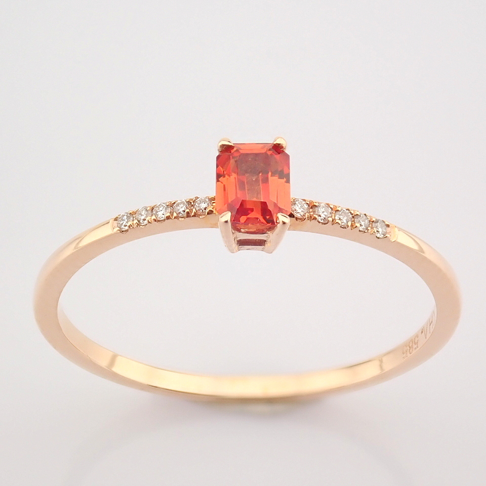 14K Rose/Pink Gold Diamond & Orange Sapphire Ring - Image 5 of 6