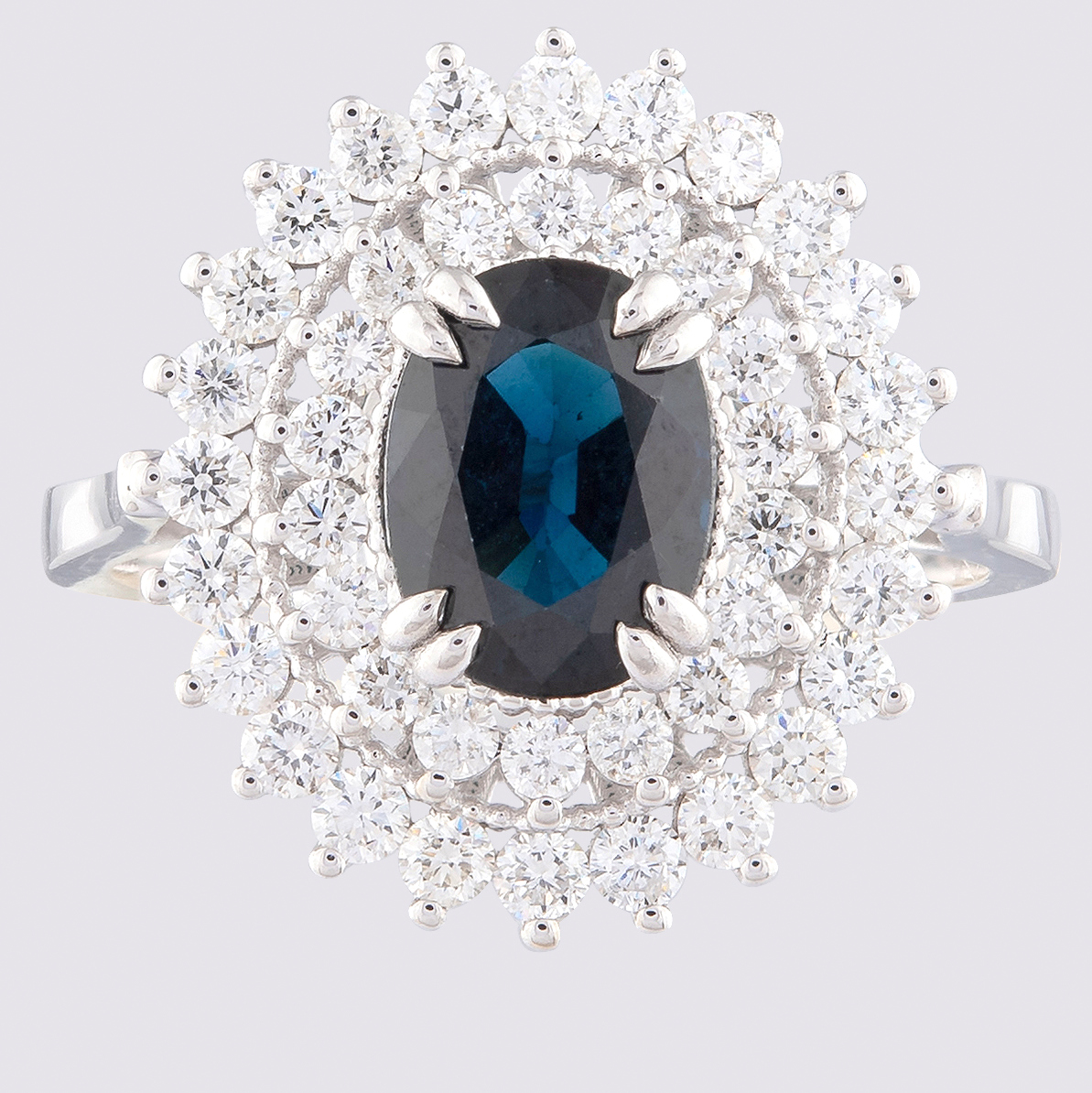 14K White Gold Cluster Ring 1.8 ct Natural Sapphire - 1.00 ct Diamond - Image 3 of 4