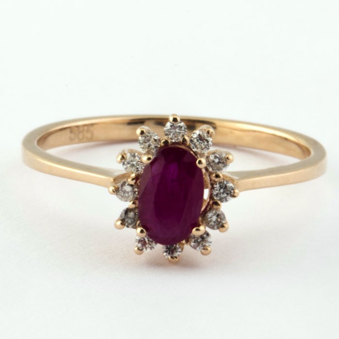 14K Pink Gold Cluster Ring , Natural Ruby and Diamond - Image 2 of 6