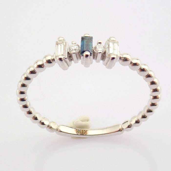 14 kt. White gold - Ring - 0.15 ct Diamond - Sapphire - Image 6 of 7