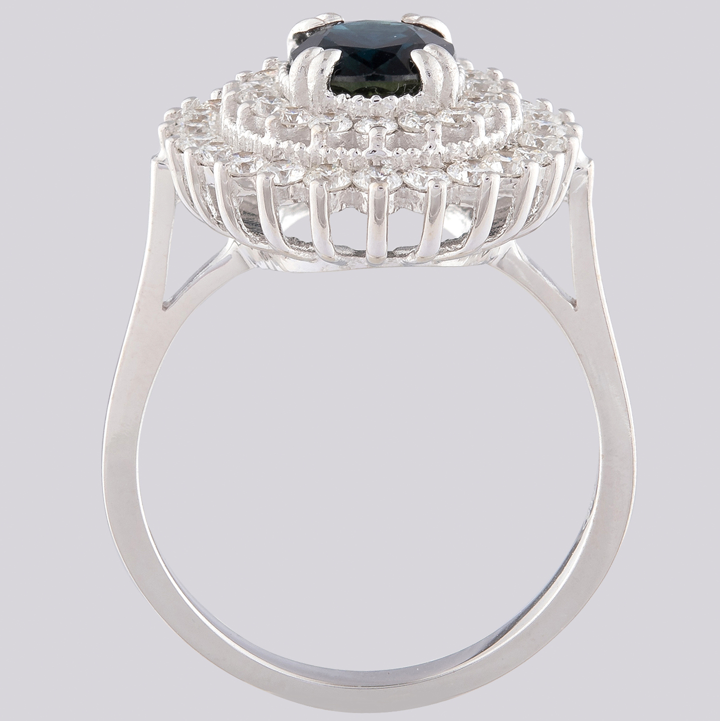 14K White Gold Cluster Ring 1.8 ct Natural Sapphire - 1.00 ct Diamond - Image 4 of 4