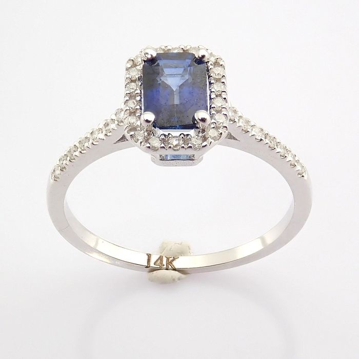 14 kt. White gold - Ring - 0.12 ct Diamond - Sapphire