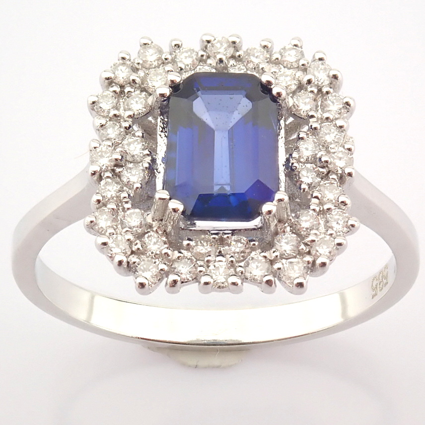 14K White Gold Diamond & Sapphire Ring