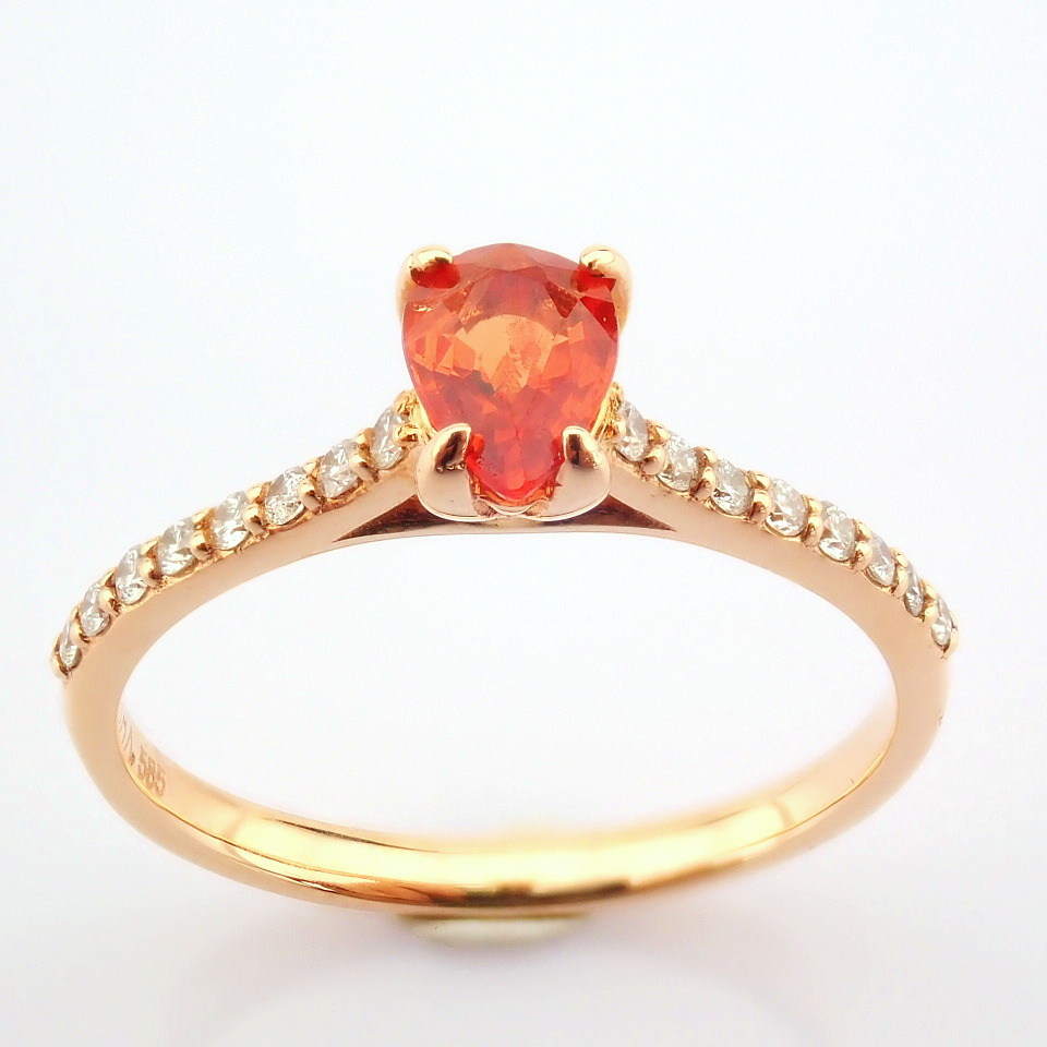 14K Rose/Pink Gold Diamond & Orange Sapphire Ring - Image 7 of 7