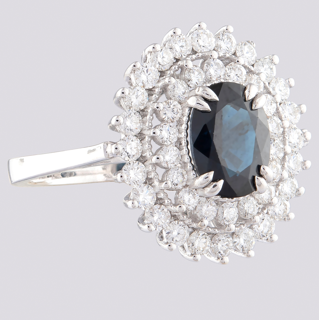 14K White Gold Cluster Ring 1.8 ct Natural Sapphire - 1.00 ct Diamond - Image 2 of 4