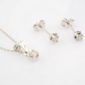 14 kt. White gold - Earrings, Necklace with pendant - 0.32 ct Diamond