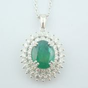 14K White Gold Diamond & Emerald Necklace