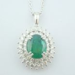 14K White Gold Diamond & Emerald Necklace