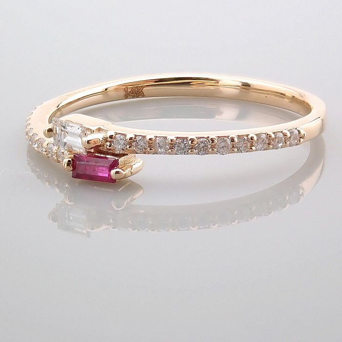 14 kt. Yellow gold - Ring - 0.14 ct Diamond - Ruby - Image 7 of 14