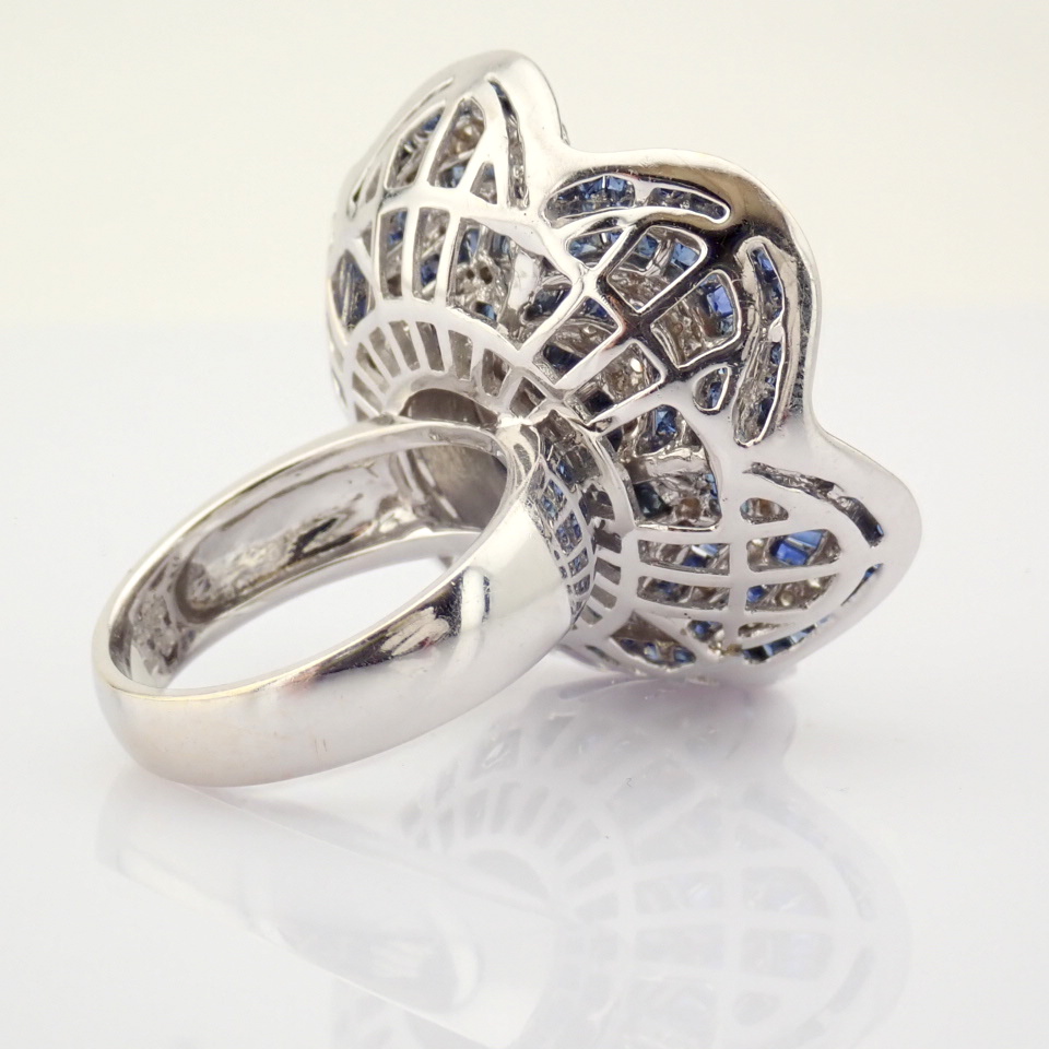 18K White Gold Ring- 4,75 ct Natural Sapphire, 2,70 ct Diamond - Image 6 of 8