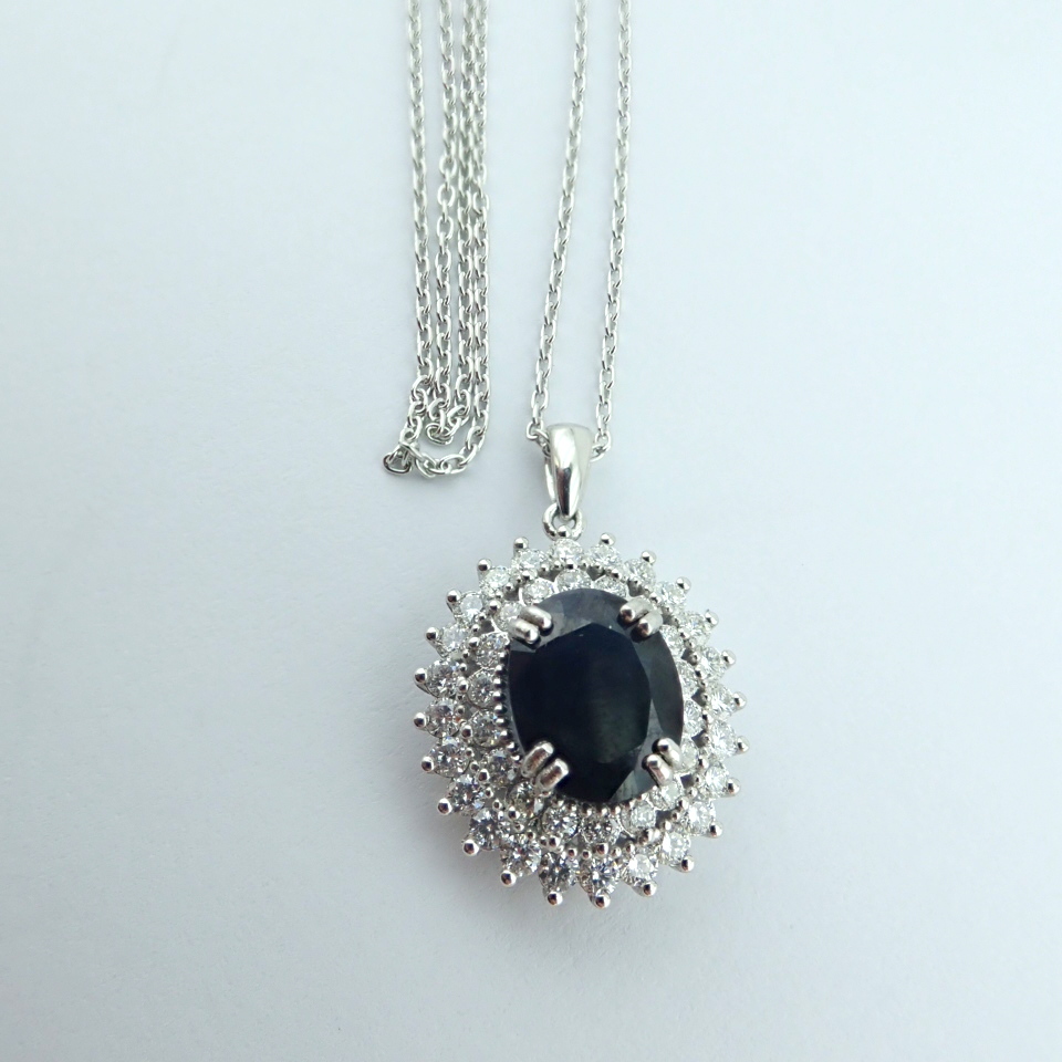 14K White Gold Diamond & Sapphire Necklace - Image 8 of 9