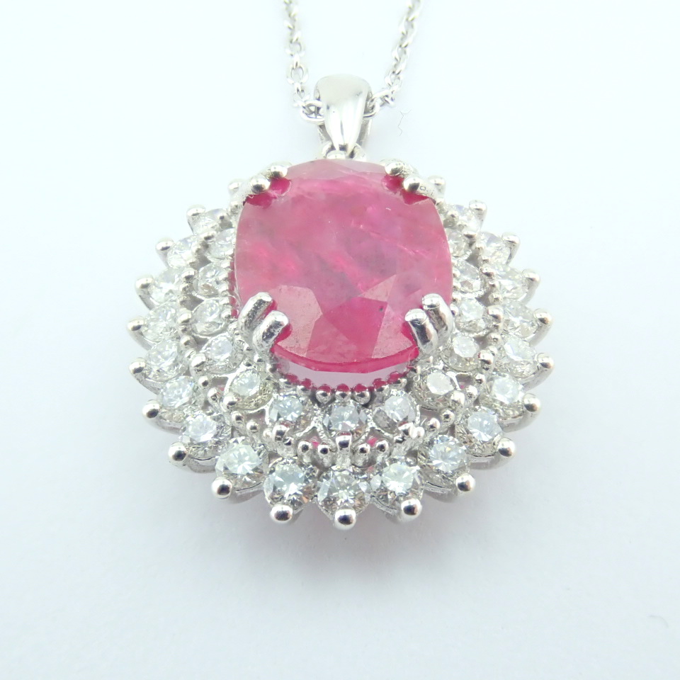 14K White Gold Diamond & Ruby Necklace - Image 6 of 11