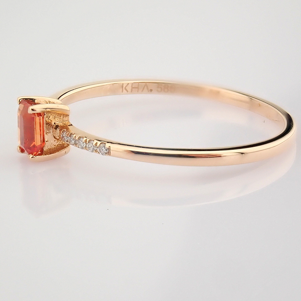 14K Rose/Pink Gold Diamond & Orange Sapphire Ring - Image 3 of 6