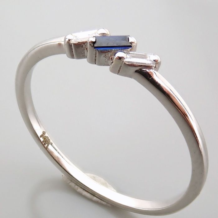 14 kt. White gold - Ring - 0.10 ct Diamond - SAPPHIRE - Image 5 of 6