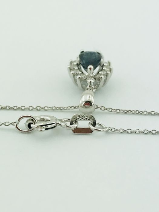 14K White Gold Cluster Pendant , natural sapphire and diamond - Image 6 of 6