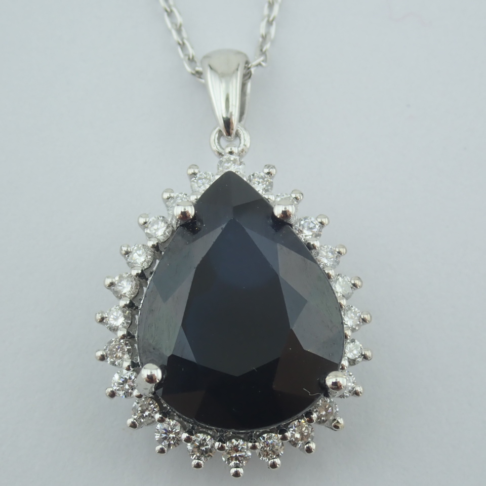 14K White Gold Diamond & Sapphire Necklace