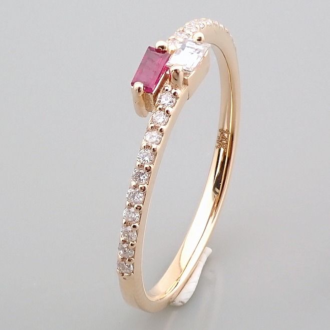 14 kt. Yellow gold - Ring - 0.14 ct Diamond - Ruby - Image 3 of 14