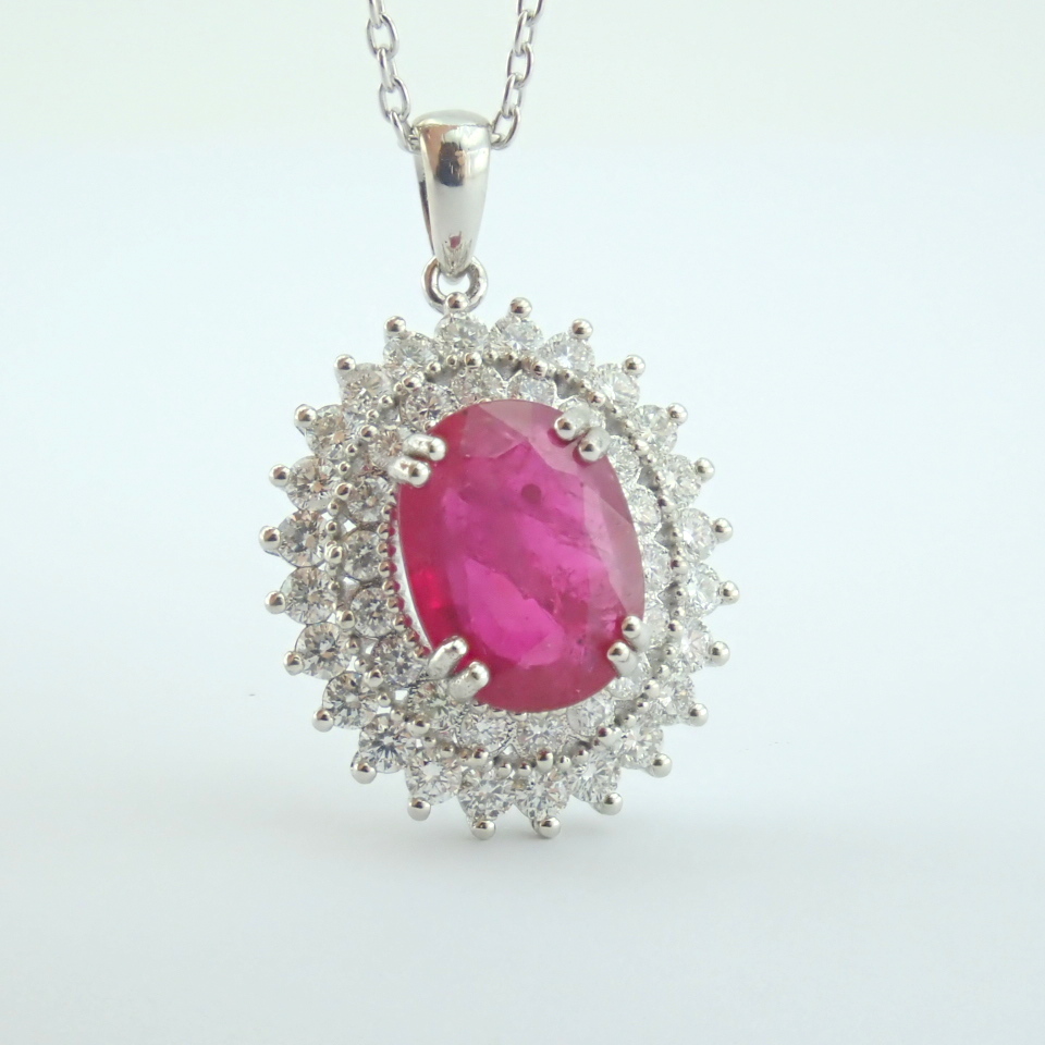 14K White Gold Diamond & Ruby Necklace - Image 10 of 11