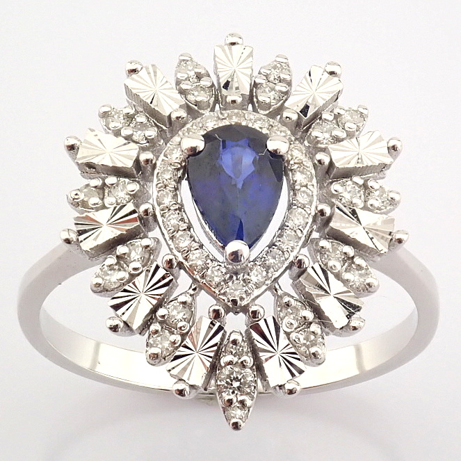 14K White Gold Diamond & Sapphire Ring