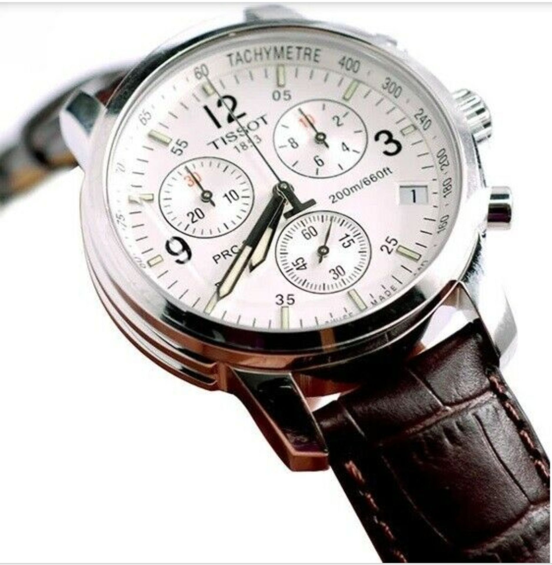 Tissot T-Sport Prc200 Chronograph Men's Brown Leather Strap Watch T17.1.516.32 - Image 7 of 10