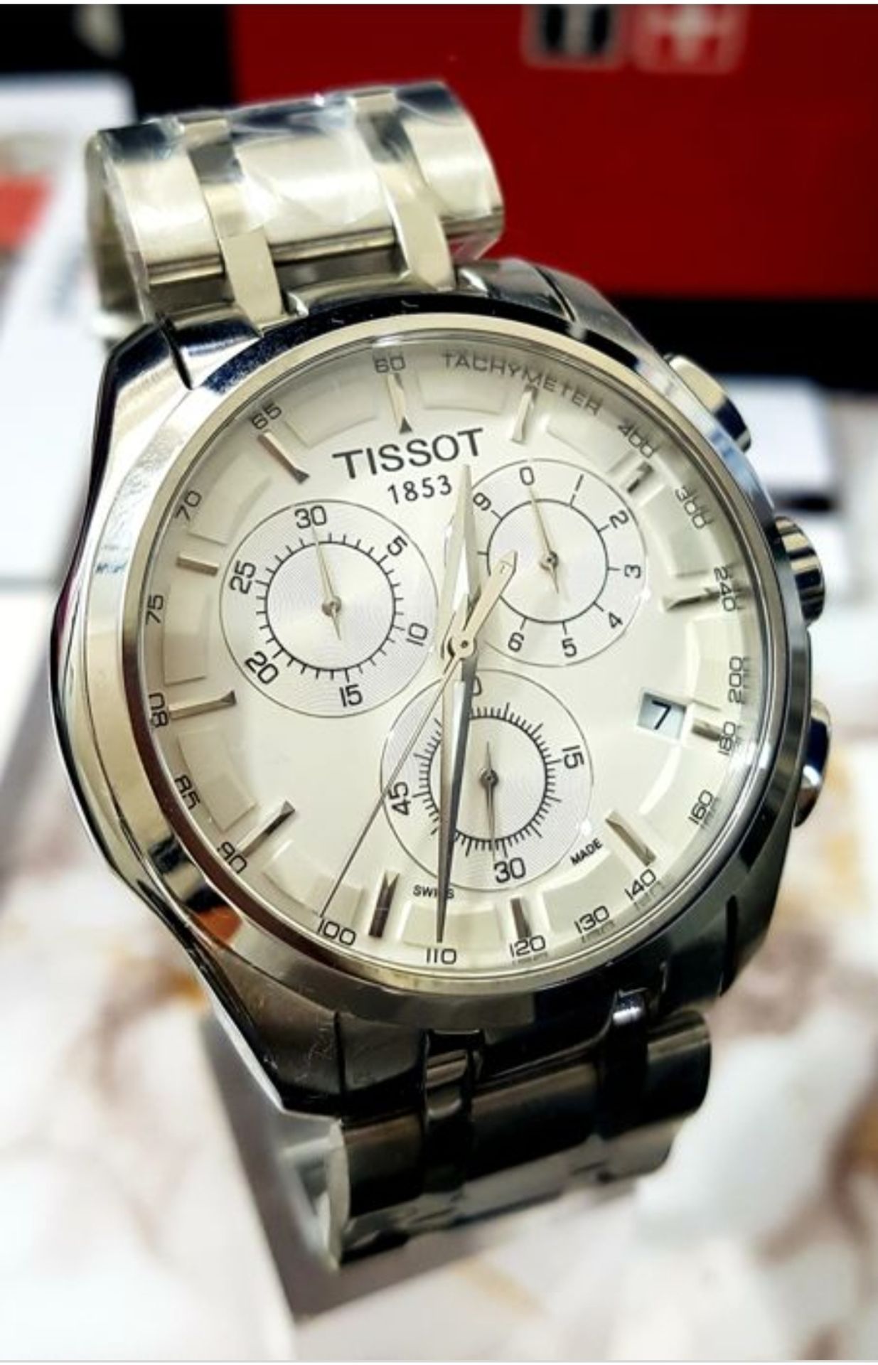 Tissot Men's Couturier 41Mm Steel Bracelet & Case Quartz White Dial Chrono Watch T035.617.11.031.00 - Image 7 of 10