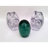 Vintage Glass Dump Weight & Glass Owl Paper Weights