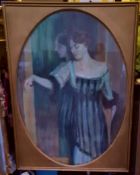 Antique Art Large Framed Painting Elegant Lady Watercolour & Pastel Signed Fr Reusing 1912