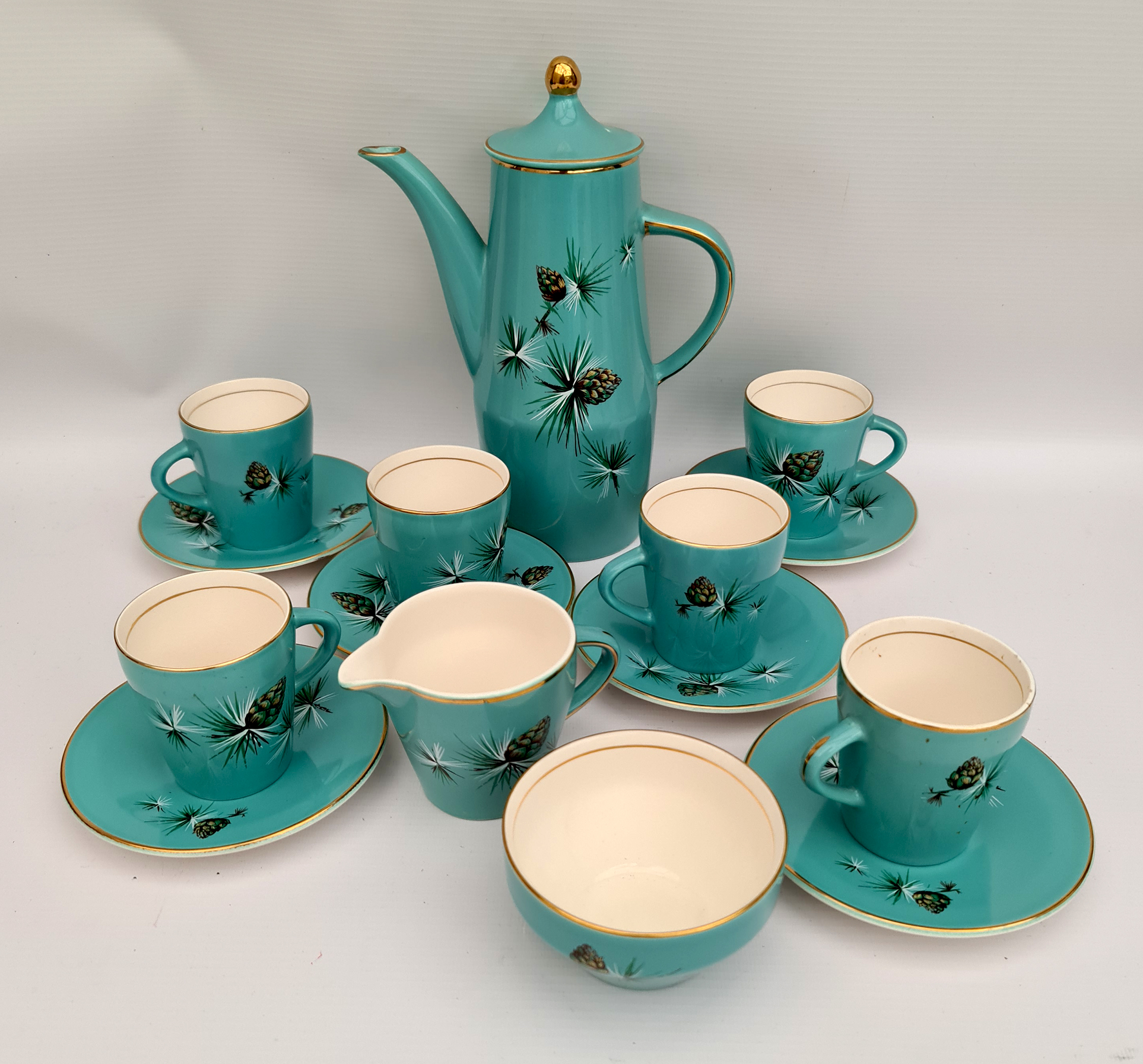 Vintage Retro Palissy Pinewood Coffee Service