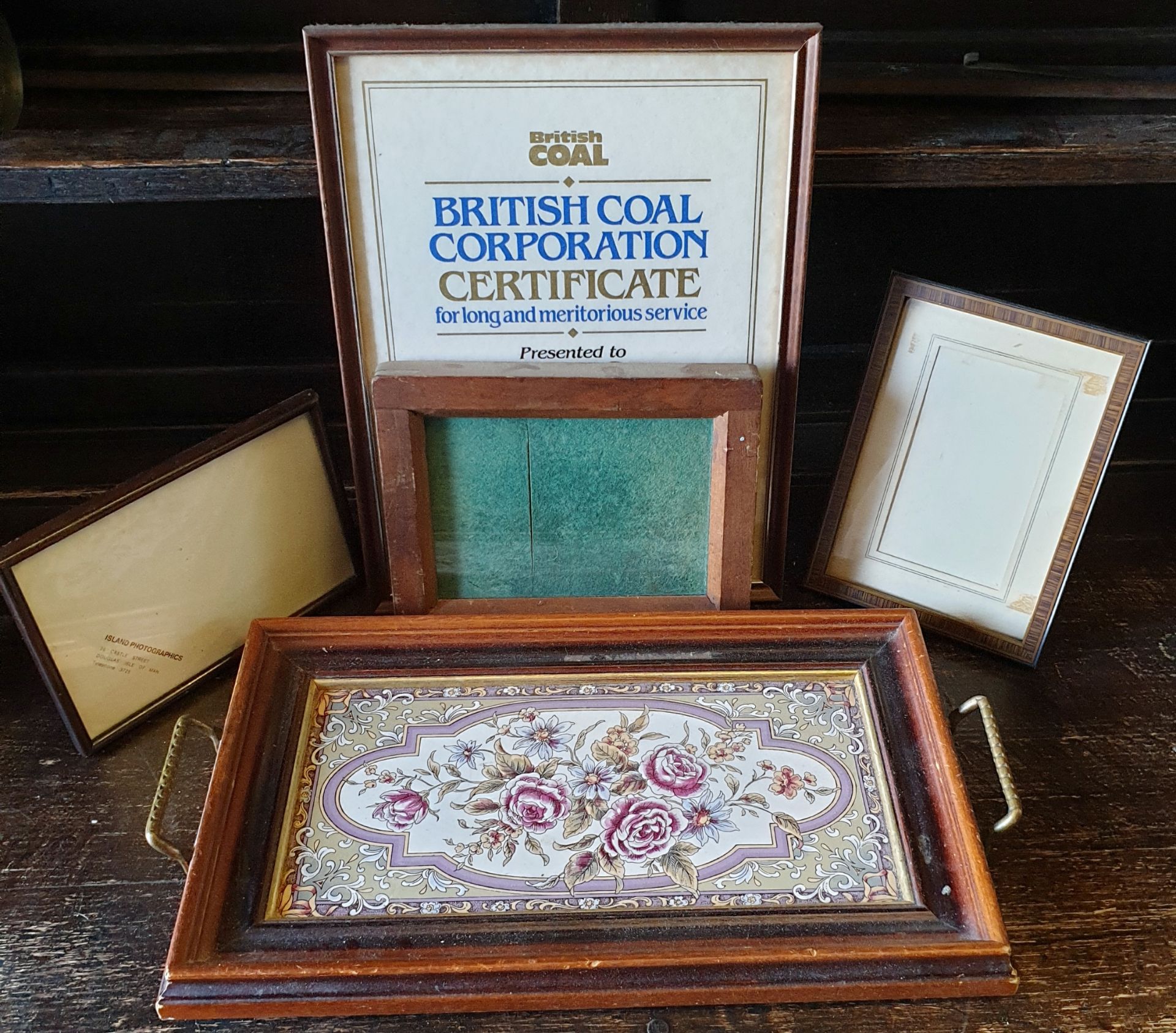 Antique Parcel of Frames and a Wooden Tiled Tray - Image 2 of 3