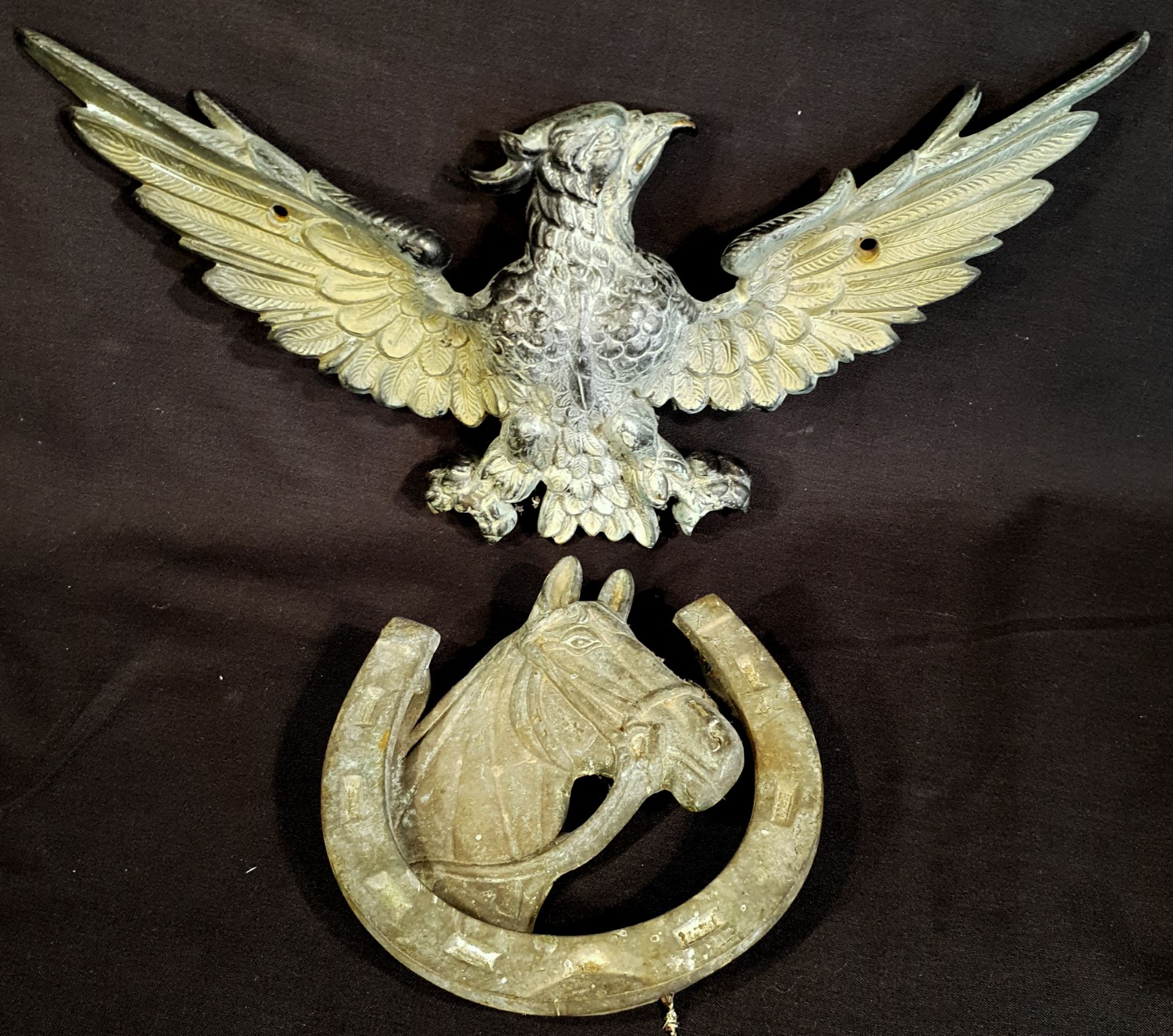 Vintage Brass Spread Eagle Figure & Horse Shoe Door Knocker