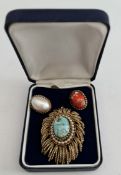 Vintage Jewellery Boxed Brooch With Interchangeable Central Stones