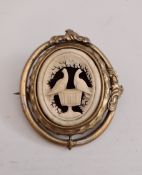 Antique Victorian Swivel Remembrance Brooch Carved Doves Insert
