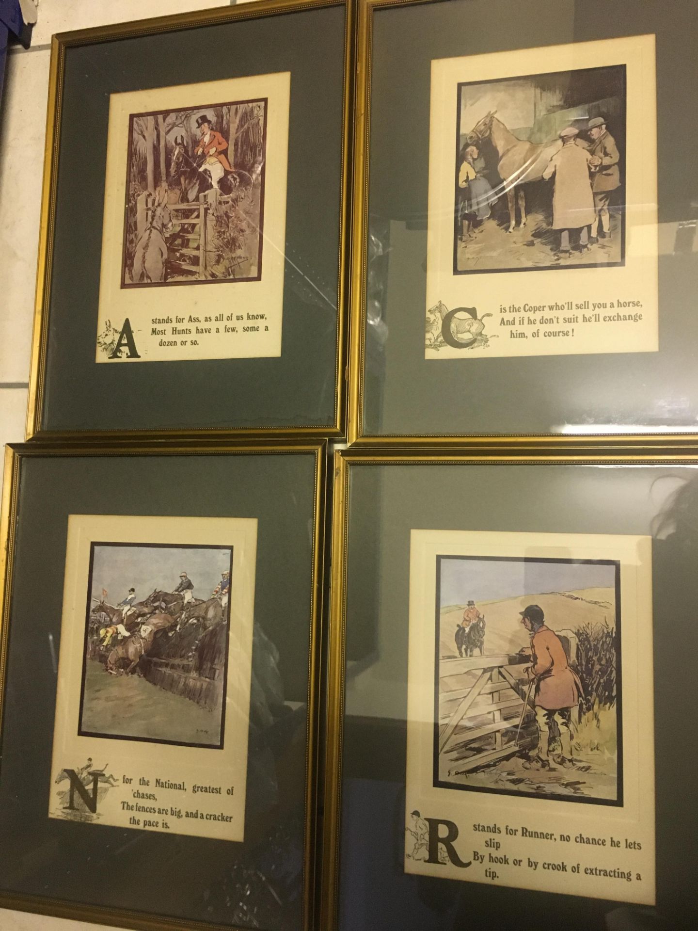 4 x Mounted & Framed Hunting Illustrations