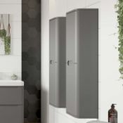 New (P190) Lambra 350mm Wall Hung 2-Door Tall Unit - Matt Grey. Rrp £375.00. Contemporary Des...