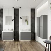 New (P185) Lambra 600mm 2 Drawer Wall Hung Vanity Unit Inc Basin - Matt Grey. Rrp £424.99. Com...