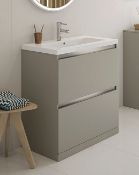 New (P186) Carino 600mm 2 Drawer Pebble Grey Floor Standing Vanity Unit Inc. Rrp £436.99. Des...