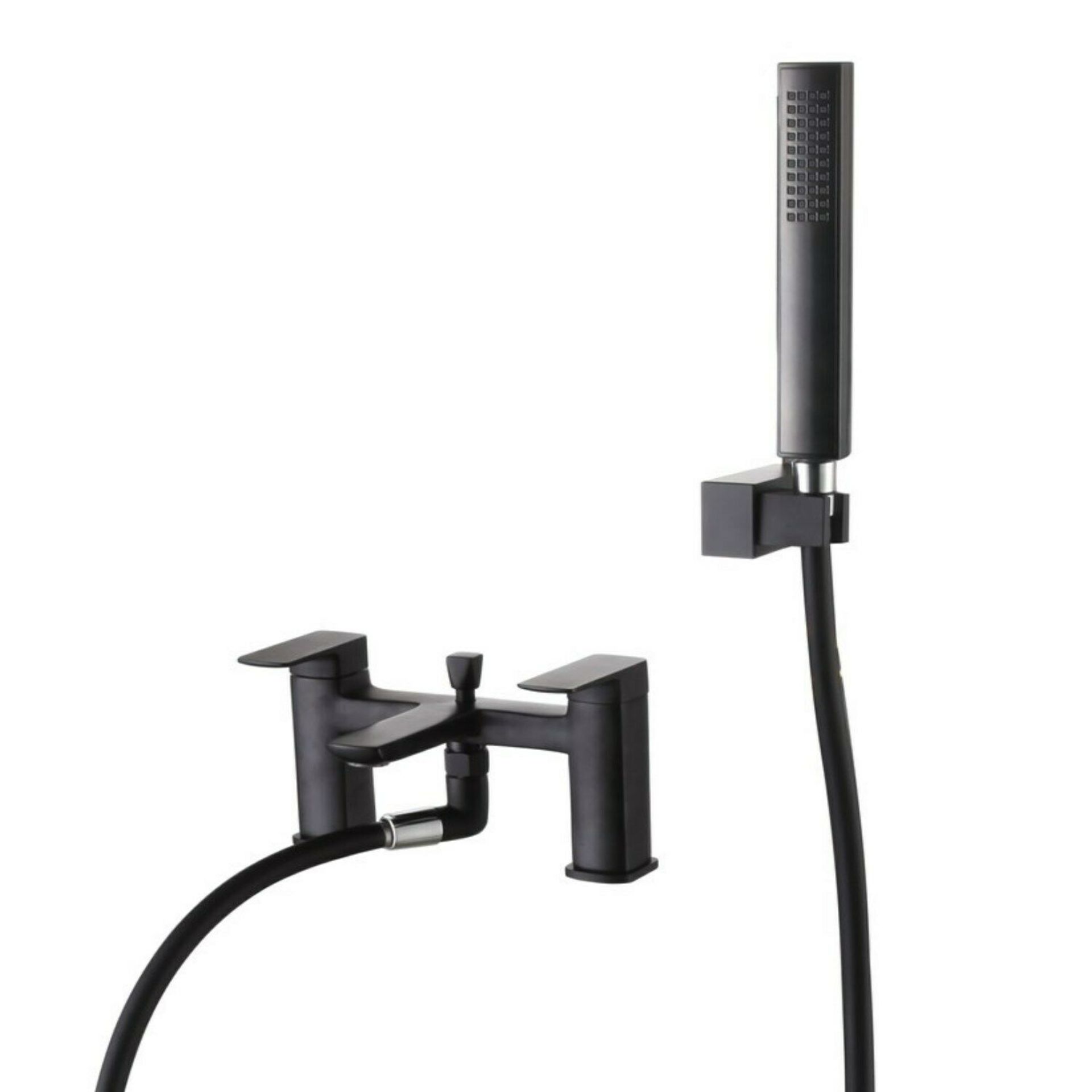 New (P47) Deck Mounted Matt Black Bath Shower Mixer Tap Handset & Hose Square Bathroom. The Inn... - Image 2 of 2