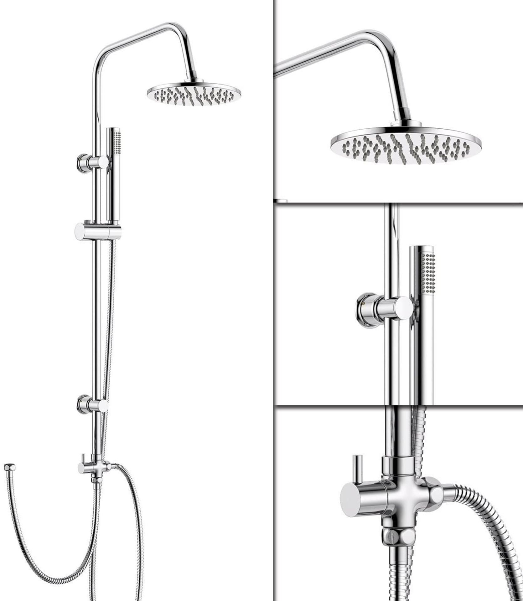 New & Boxed Modern Chrome Riser Rail Mixer Round Shower Head Kit For Bath Tap. Sp5105.Chrome Ef... - Image 2 of 2