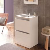 New (O146) Carino 800mm 2 Drawer Floor Standing Vanity Unit Inc Basin - White Gloss. Rrp £495....