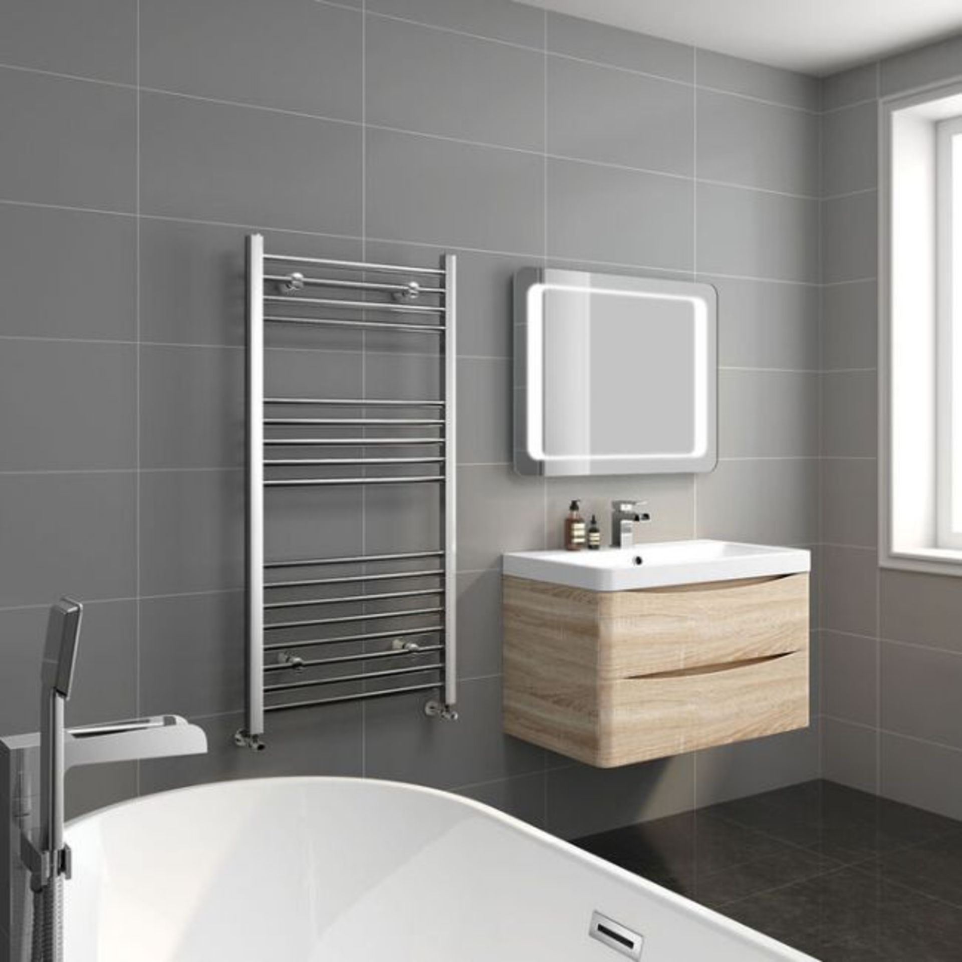 (Z50) 1200x600mm - 20mm Tubes - Chrome Heated Straight Rail Ladder Towel Radiator. We also use... - Image 2 of 2