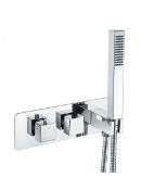 NEW (Q167) BATHROOM 2 DIAL 2 WAY SQUARE CONCEALED THERMOSTATIC VALVE - SHOWER SLIM HEAD & HANDS...