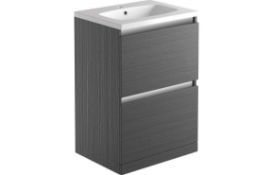 NEW (G108) Carino 600mm 2 Drawer Floor Standing Vanity Unit Inc. Basin - Graphitewood. RRP £44...