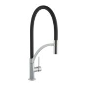 New (T181) Prima Plus Black And Brushed Chrome Swan Neck Single Lever Kitchen Mixer Tap. RRP £...