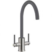 New (T182) Signature Coloured Swan Neck Dual Lever Kitchen Sink Mixer Tap - Gun Metal. Brushed ...