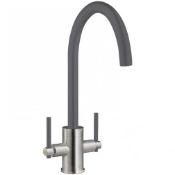 New (T209) Signature Coloured Swan Neck Dual Lever Kitchen Sink Mixer Tap - Gun Metal. Brushed ...