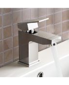 New (T64) Modern Bathroom Chrome Deck Mounted Solid Brass Basin Mixer Tap.