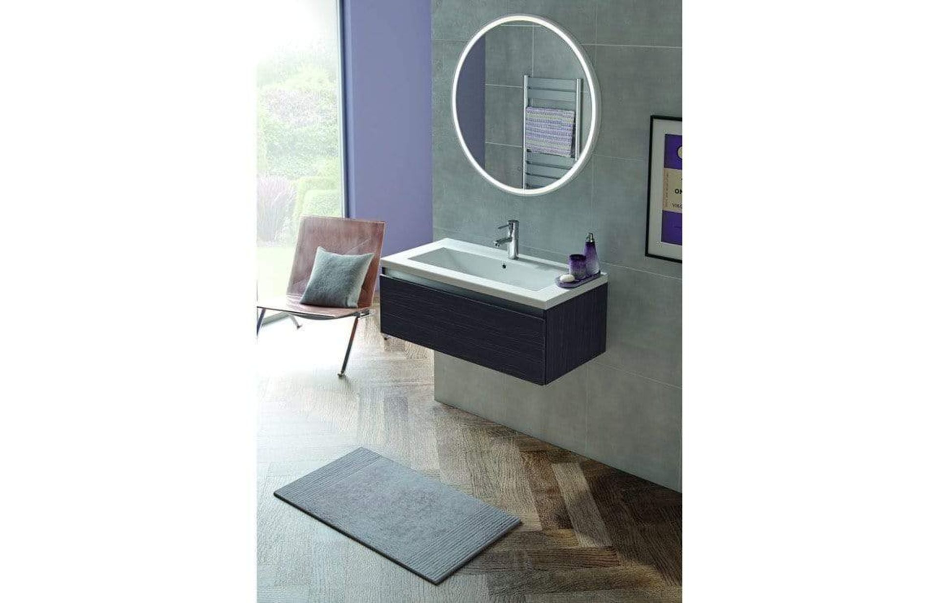 New (U1) Carino 800mm 1 Drawer Wall Hung Vanity Unit Graphitewood. Rrp £499.99. Designer, Mod... - Image 2 of 2