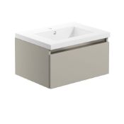 New (W144) Carino 600mm 1 Drawer Wall Hung Vanity Unit Basin Not Included - Pebble Grey Colour ...